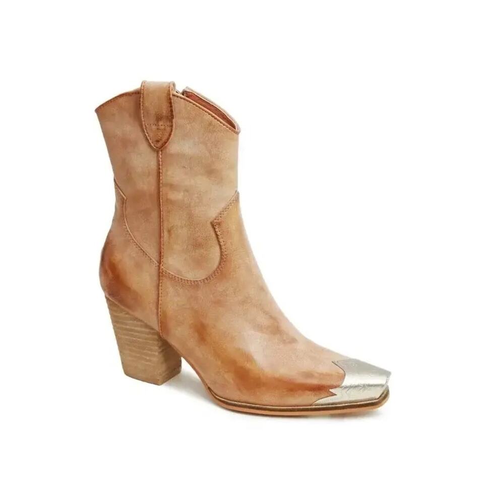 NWOT Lulus Naiya Light Nude Western Ankle Boots Brown Size 9 - Picture 3 of 3